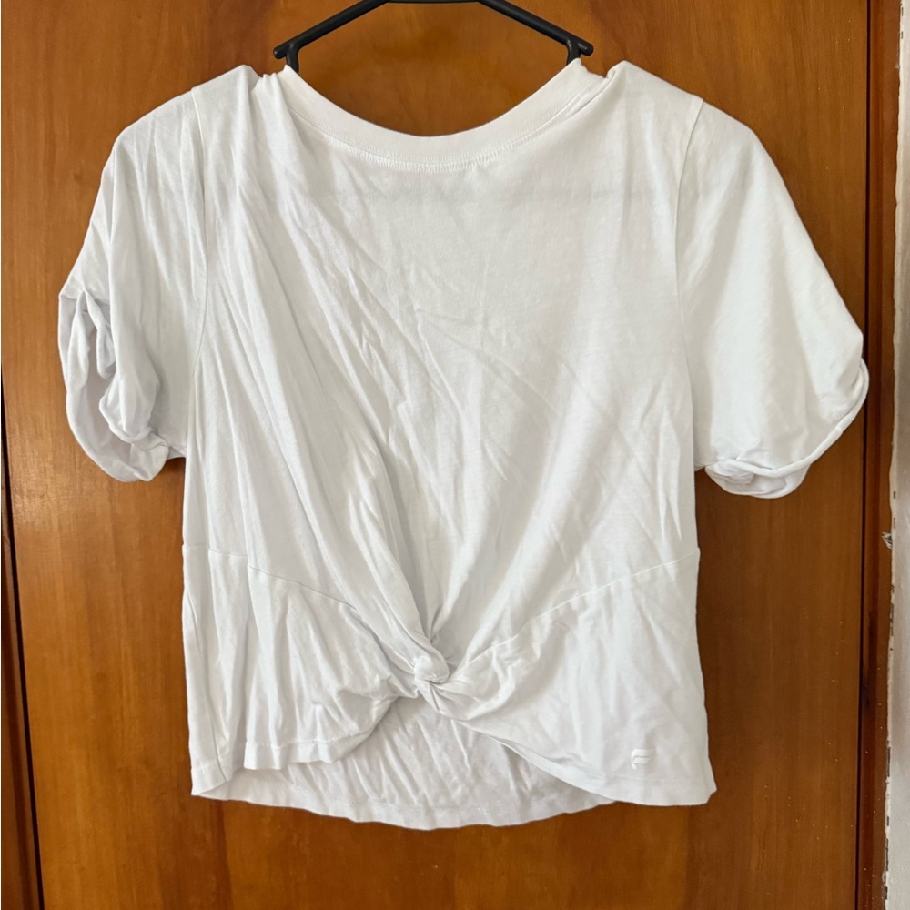 Fabletics White Short Sleeve Knot Top